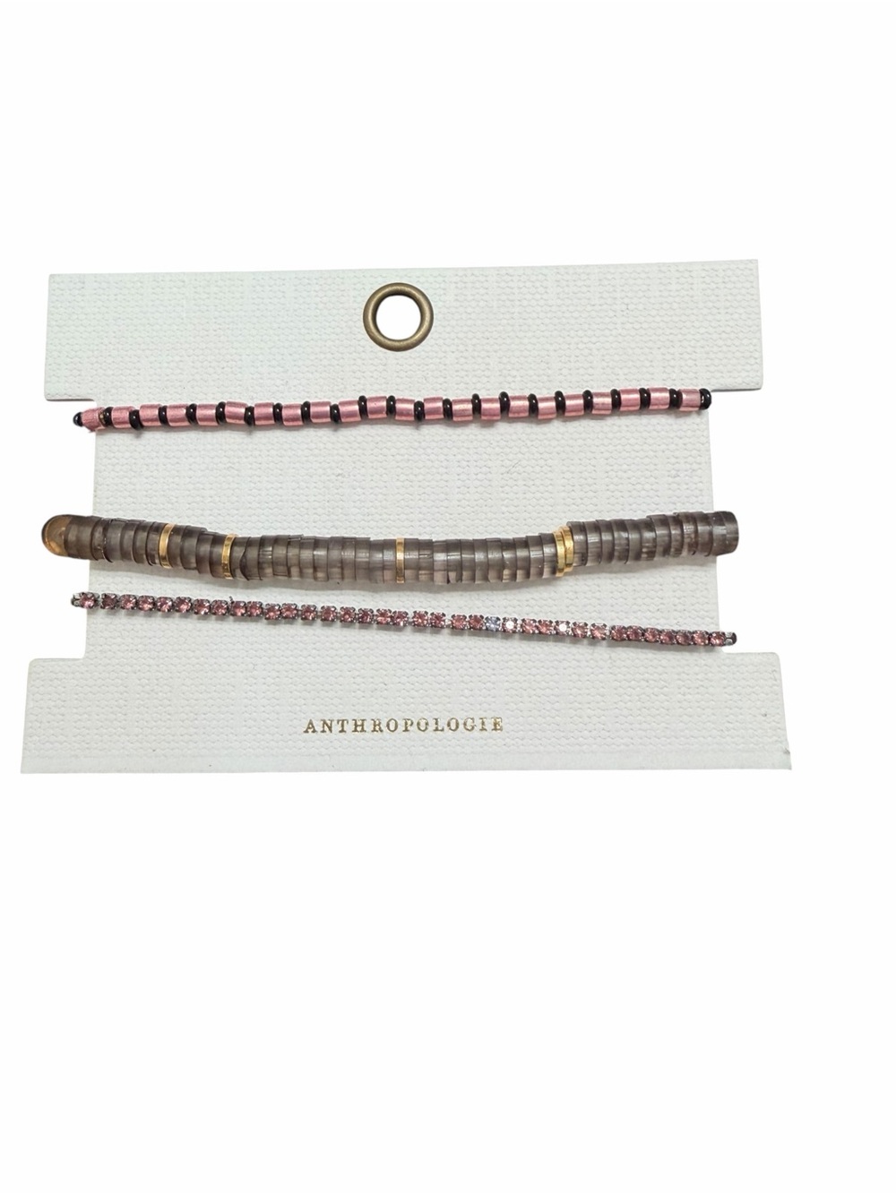 Anthropologie Pink and Gray Stretchy Beaded Bracelet Set
